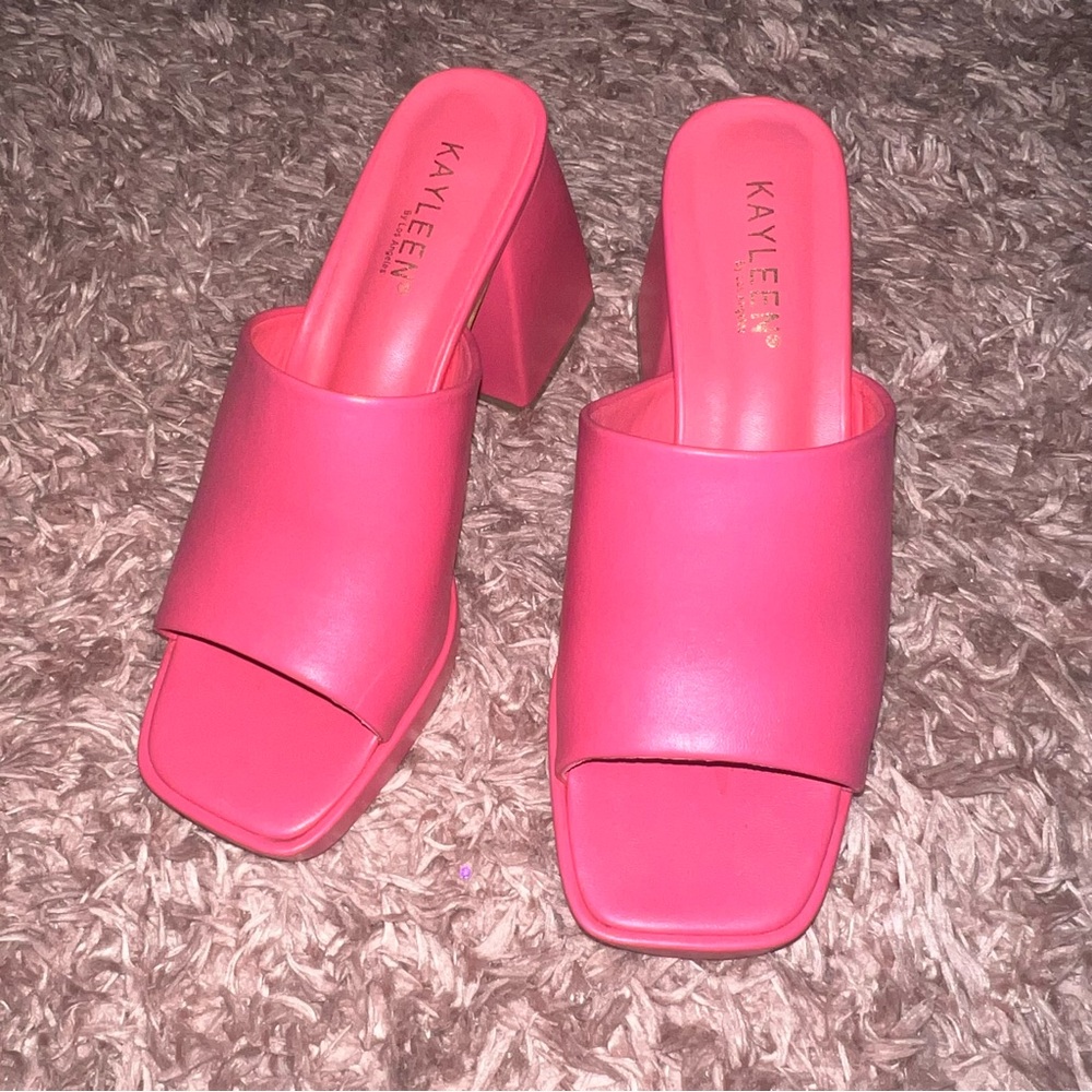 Kayleen Hot Pink Slip On Chunky Platform Slide Sandals - Picture 5 of 6